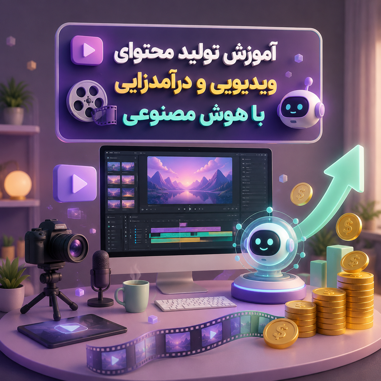 آموزش تولید محتوای ویدیویی و درآمدزایی با AI