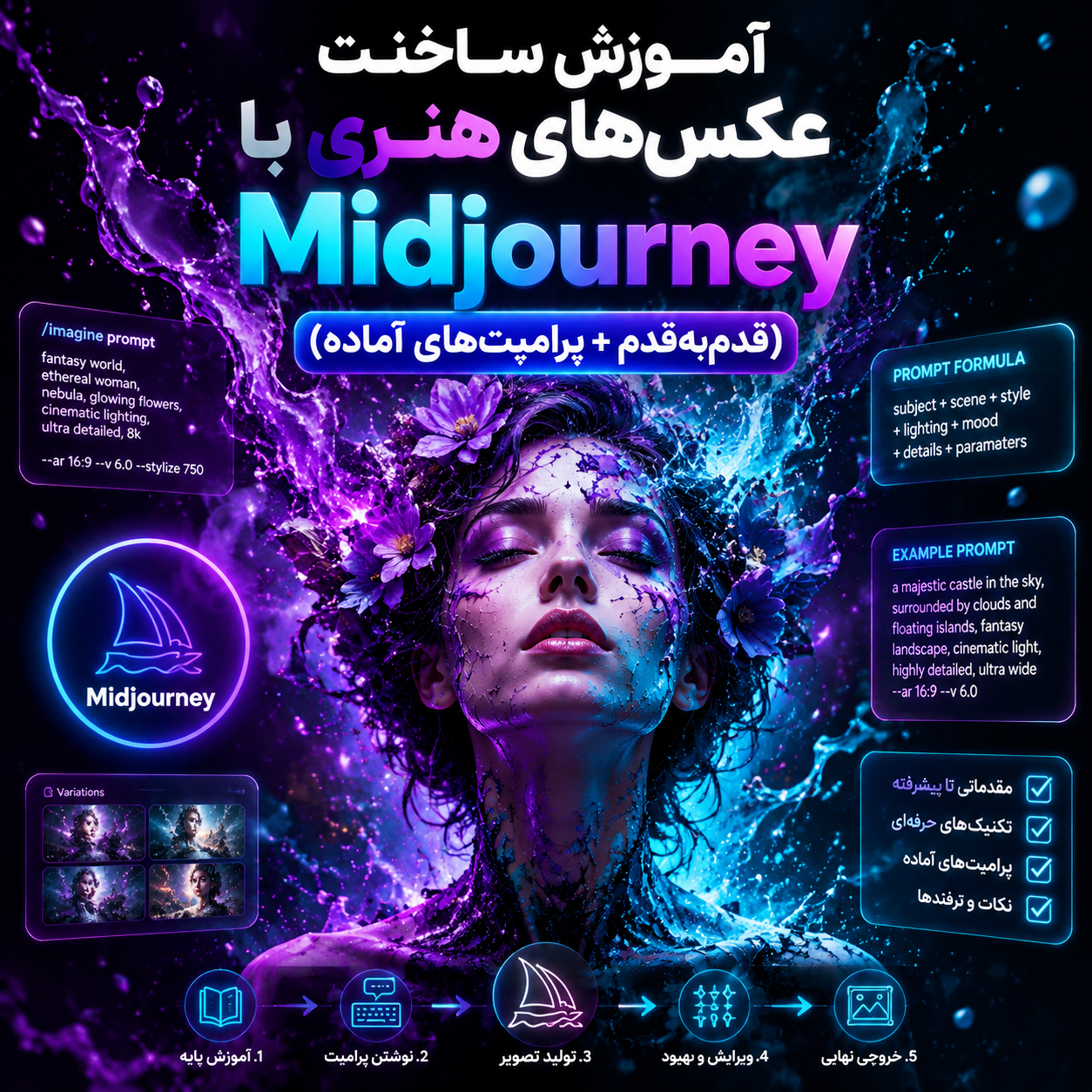 آموزش ساخت عکس‌های هنری با Midjourney (قدم‌به‌قدم + پرامپت‌های آماده)