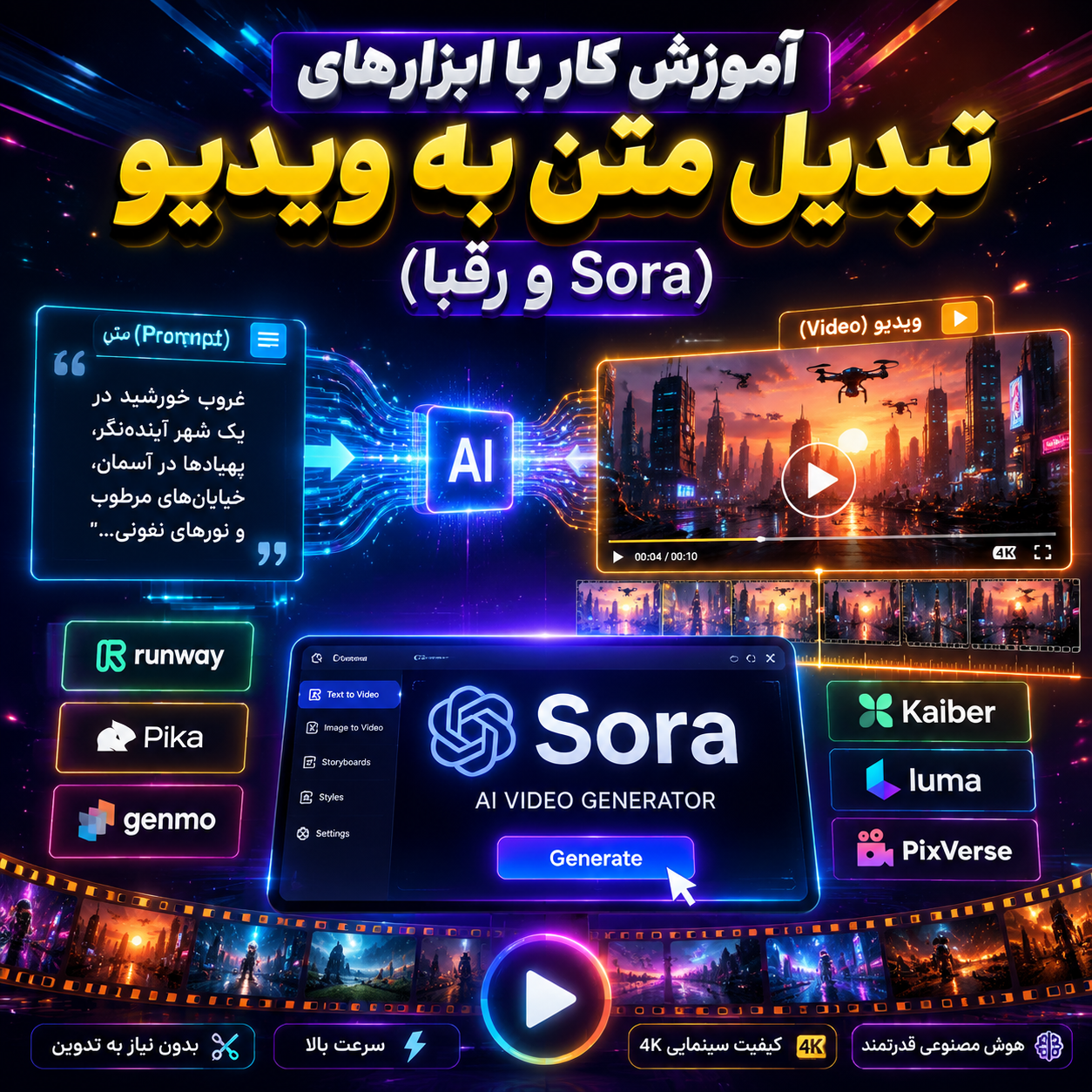 آموزش کار با ابزارهای تبدیل متن به ویدیو؛ راهنمای استفاده از Sora و بهترین رقبا
