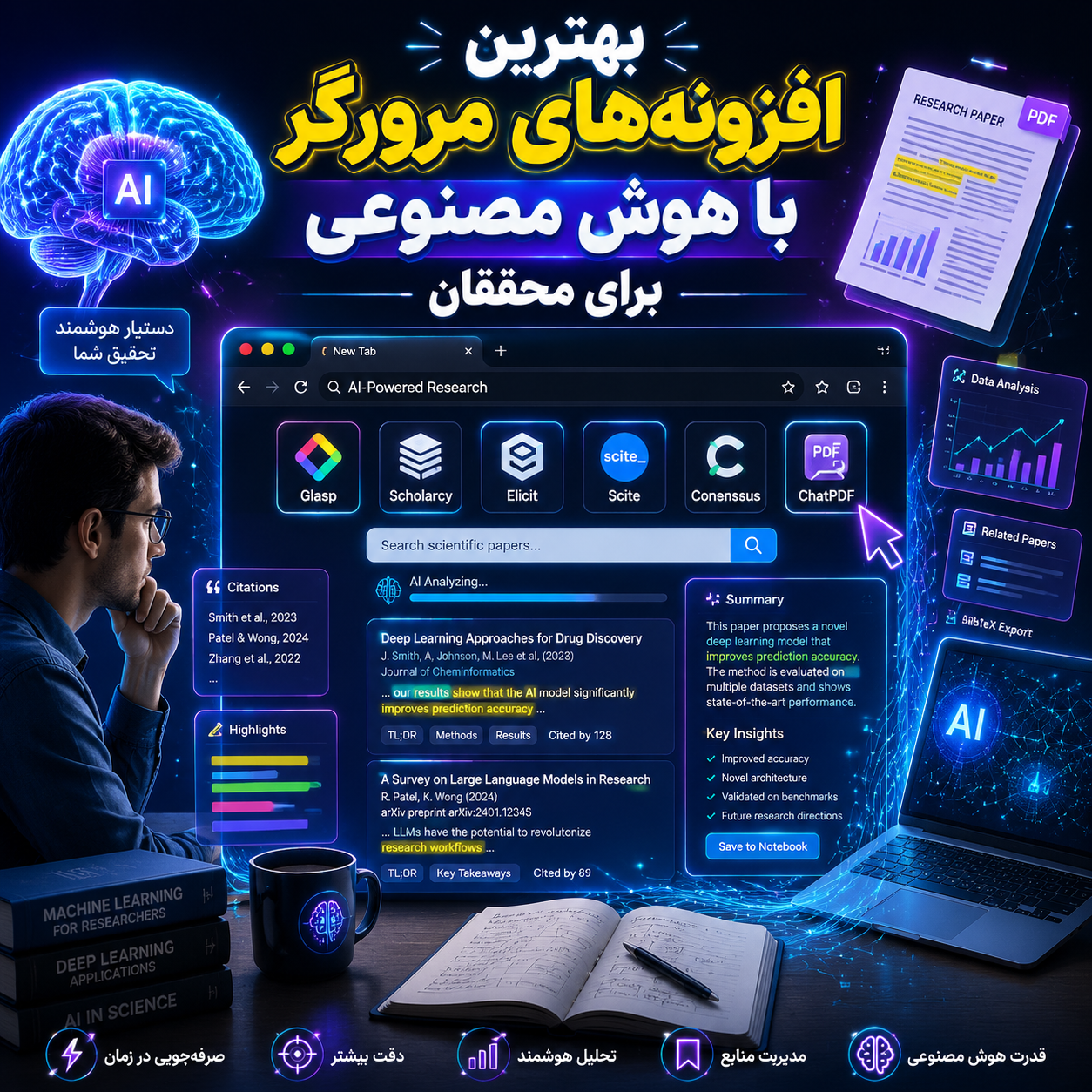 بهترین افزونه‌های مرورگر با هوش مصنوعی برای محققان